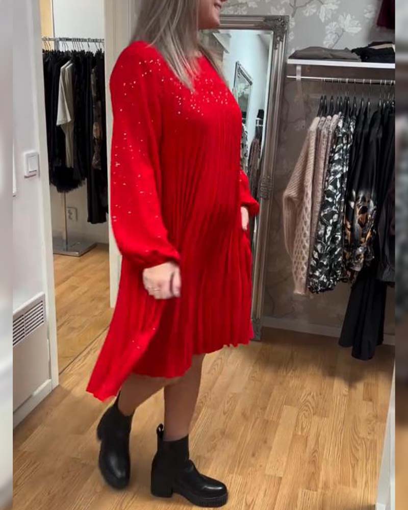 Puff-Sleeve Ruched Loose Dress