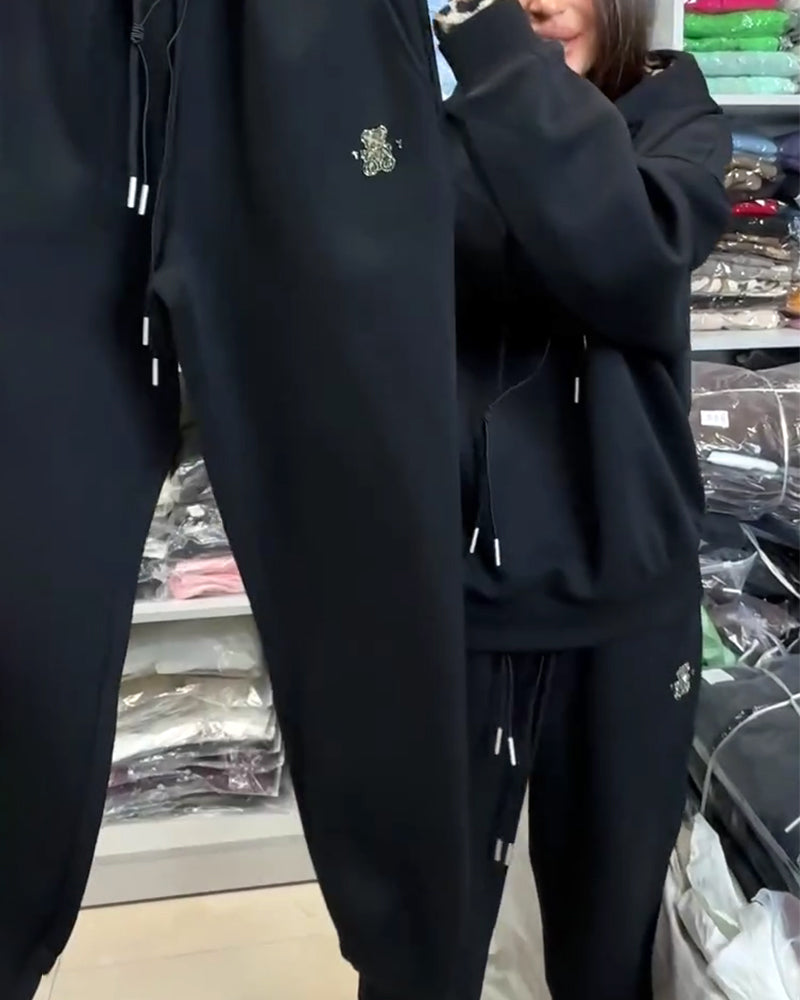 Leopard Print Hooded Two-Piece Set