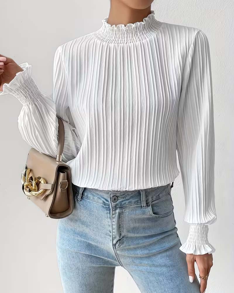 Long-Sleeved French-Style Ruffled Blouse