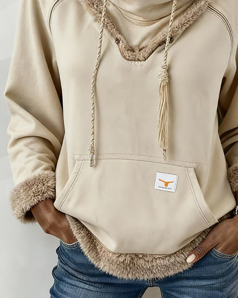 Patchwork Long-Sleeved Pocket Sweatshirt