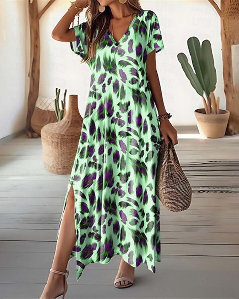 Split V-neck long skirt