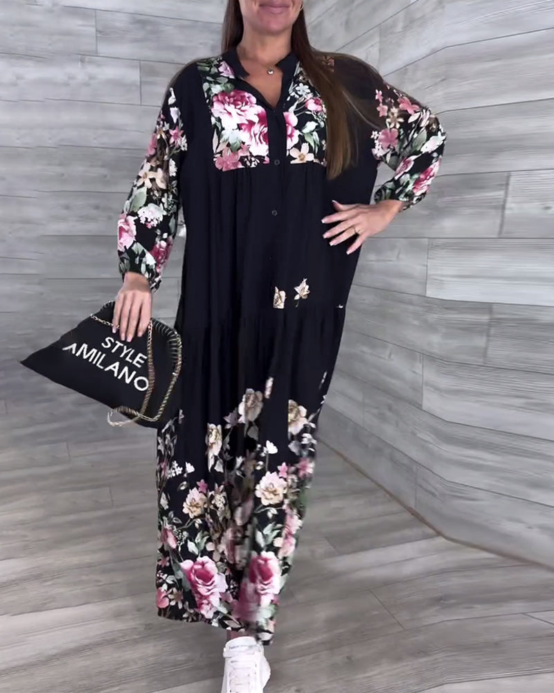 Floral Print Casual Lantern Sleeve Dress