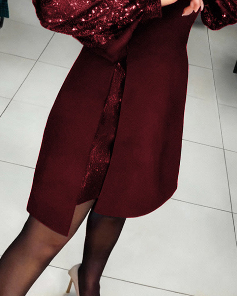 Puff-Sleeved Elegant Patchwork Dress