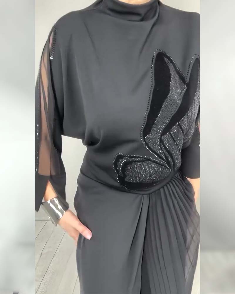 Solid Color Rhinestone Turtleneck Top