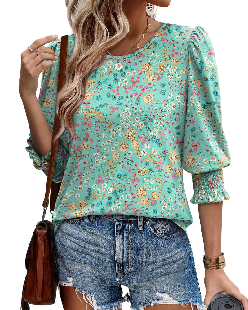 Puff Sleeve Printed Blouse