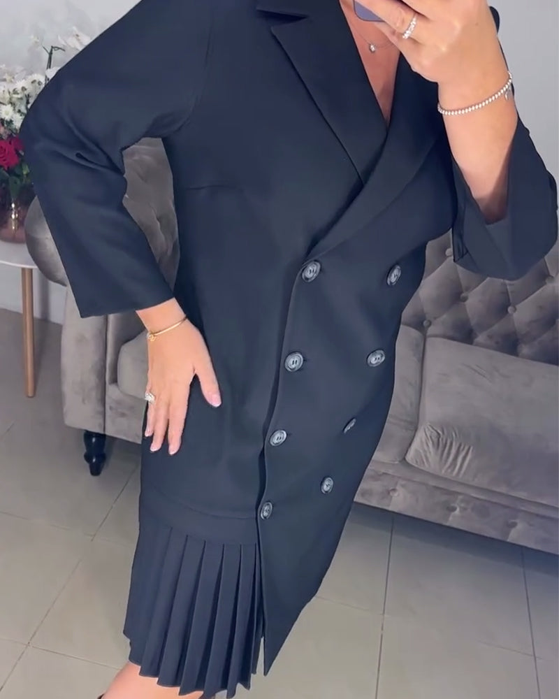 Elegant Solid Color Double-Breasted Dress