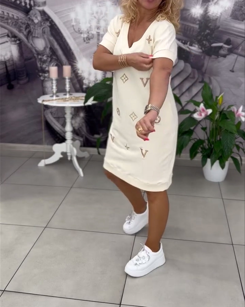 Fashion V-Neck Short-Sleeved Dress