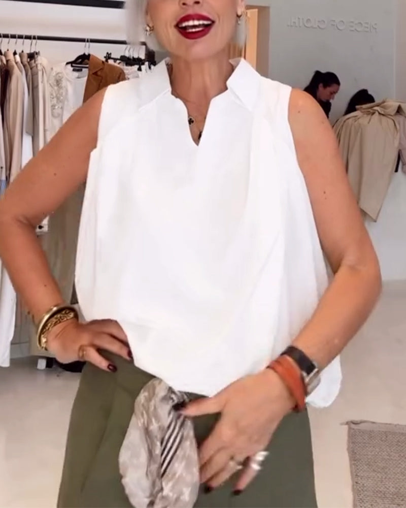 Sleeveless Lapel Loose Blouse