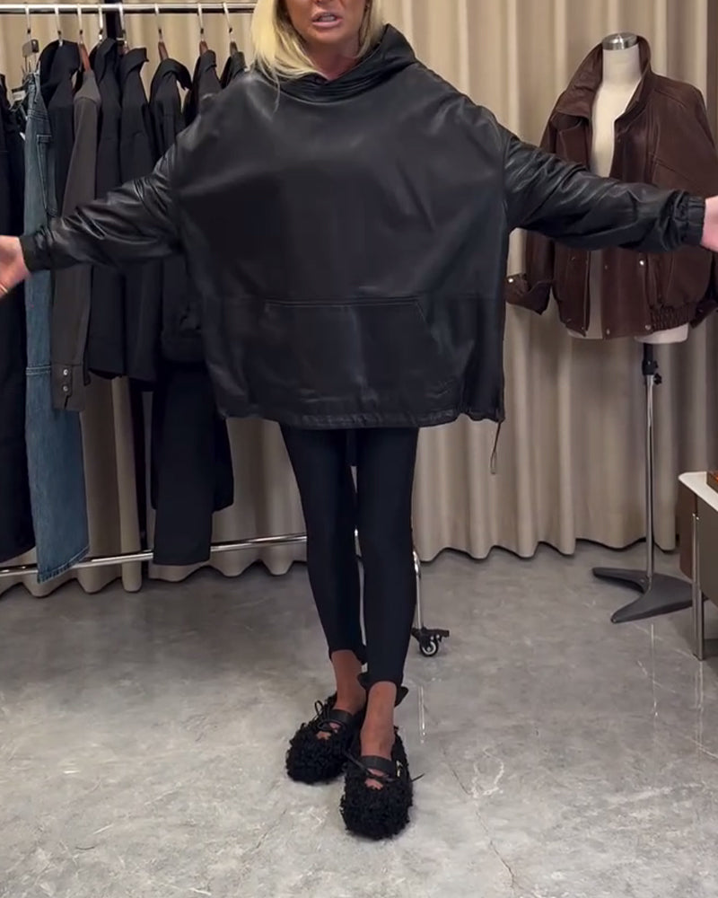 Pu Leather Loose Hoodie