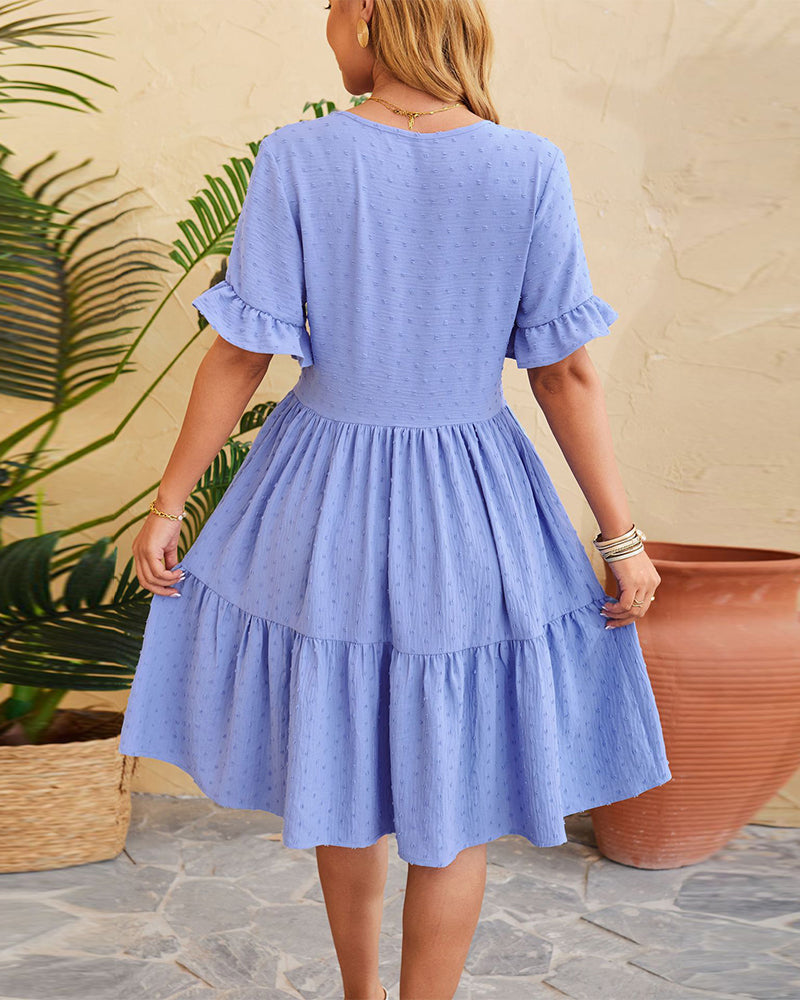 Elegant buttoned ruffled A-line dress