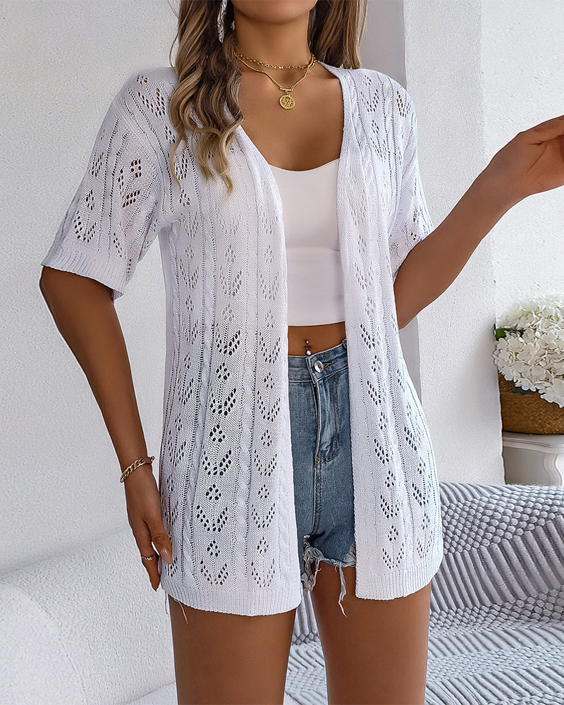 Solid color hollow short sleeve elegant cardigan