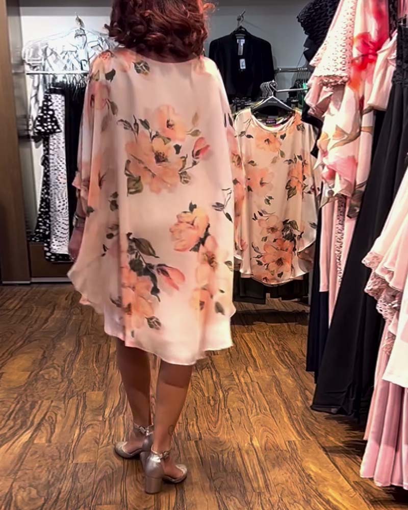Printed Bat Sleeve Dress