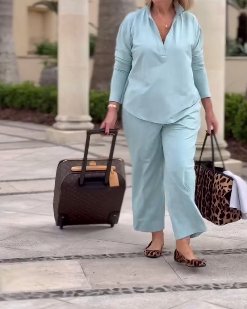 Long-Sleeved Lapel Sports Top