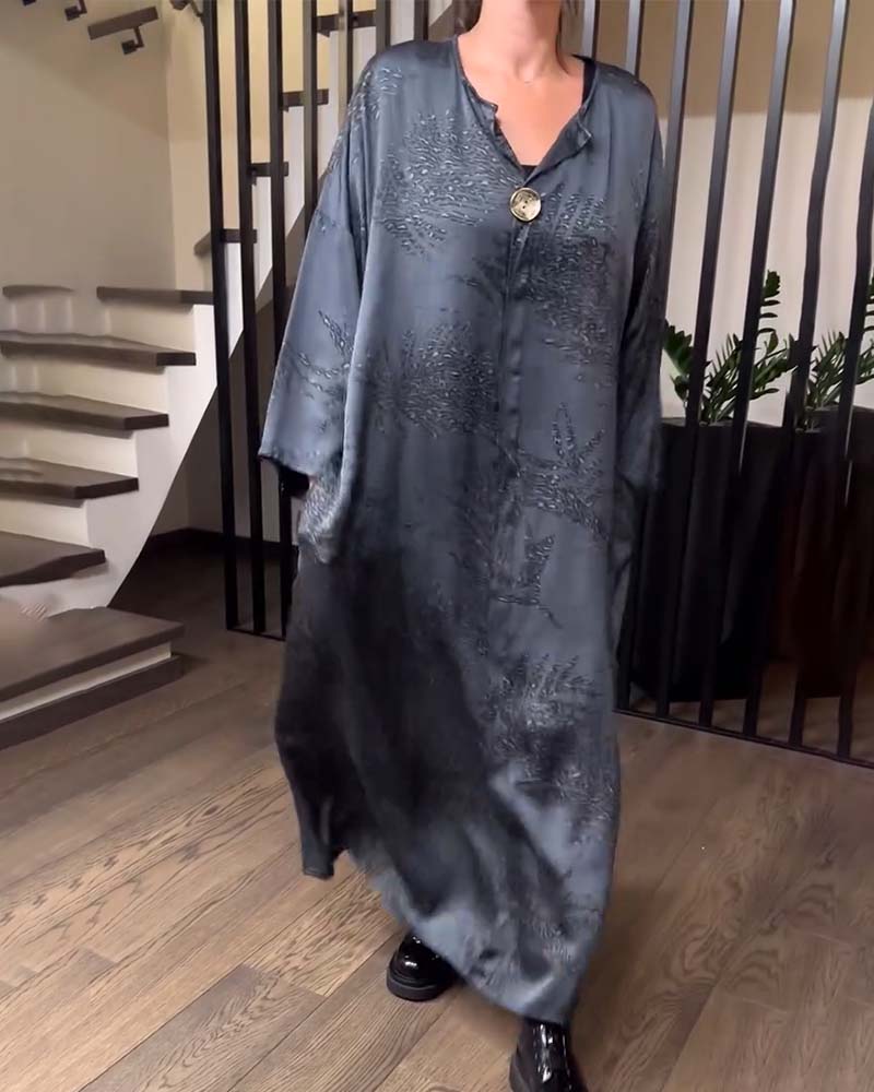 Long Sleeve Printed Straight Dress