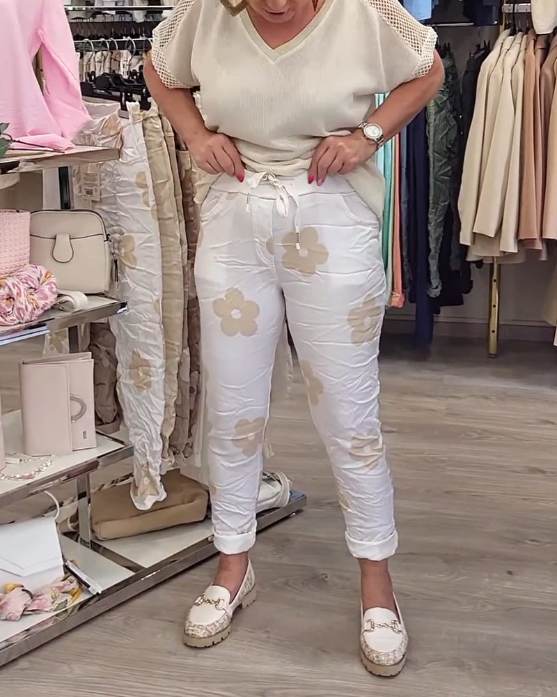 Casual Print Drawstring Pants