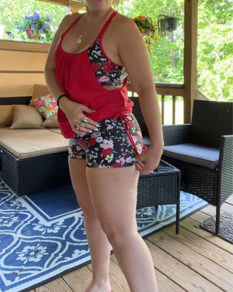 Printed Suspender Boxer Swimsuit