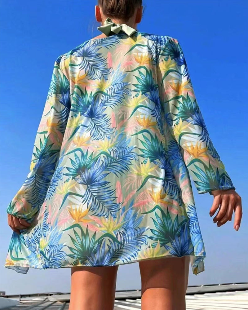 Sexy print bikini set with cover up