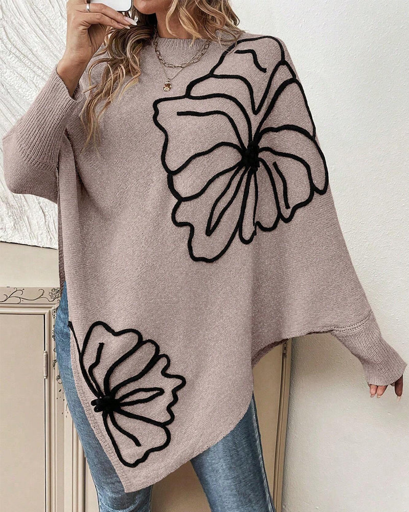 Batwing Sleeve Floral Loose Sweater