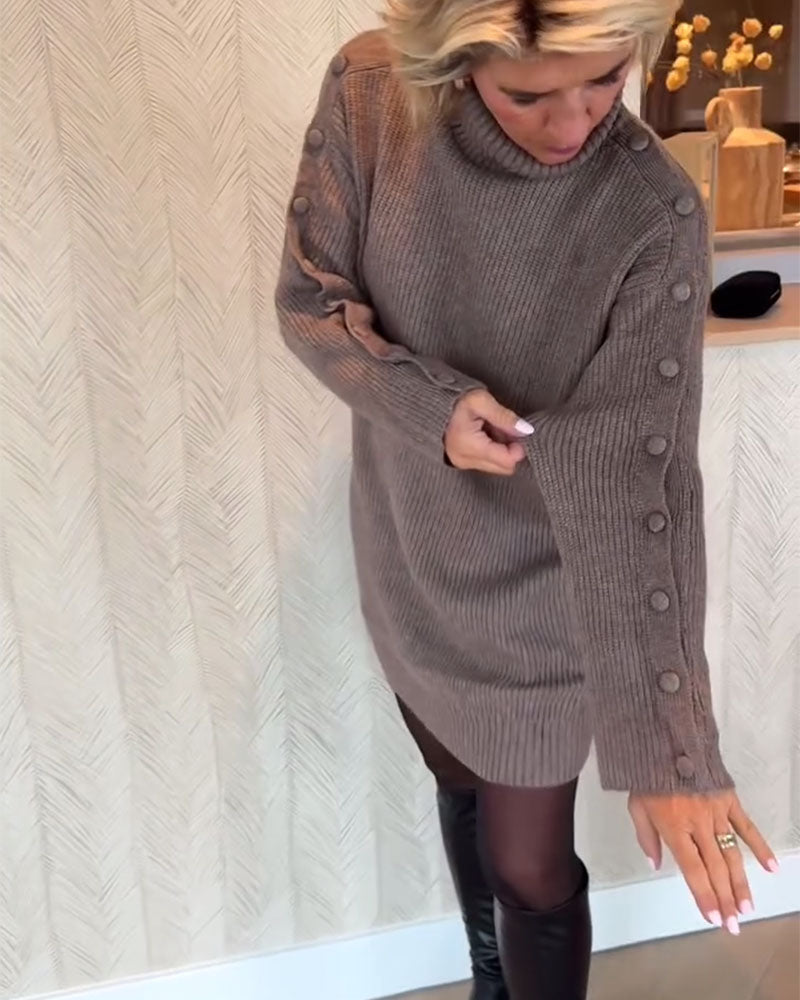 Fashionable Button-Design Sweater Dress
