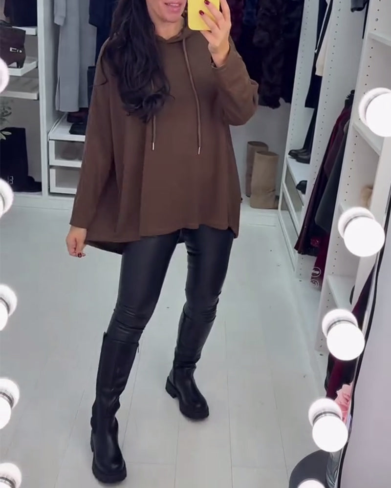 Irregular Loose Solid Color Long-Sleeved Hoodie