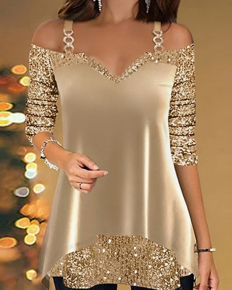 Fashionable Patchwork Solid Color Top