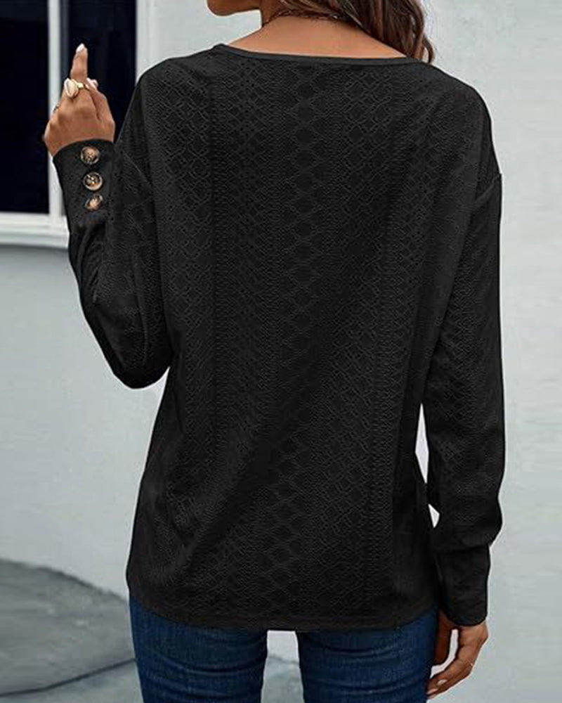 Casual V-Neck Hollow Solid Color Blouse