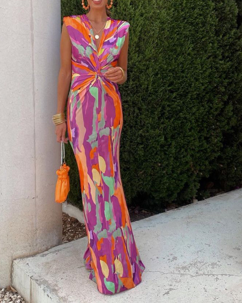 Sexy sleeveless bowknot print dress