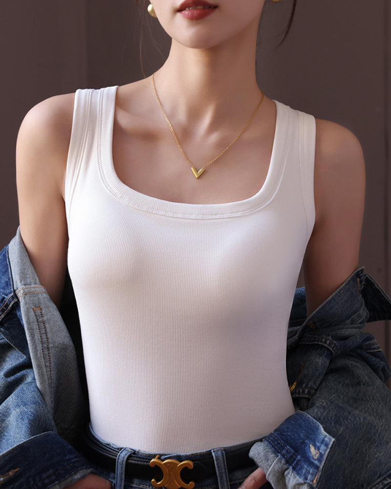 Solid Color Built In Bra Vest