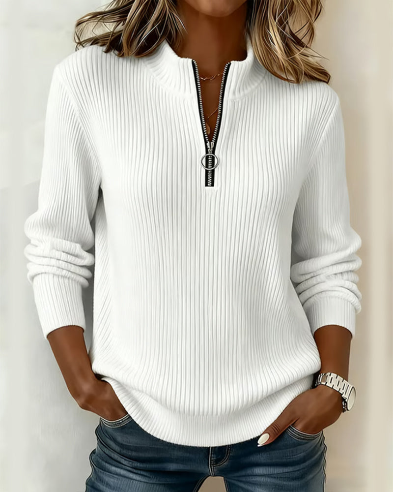 Half-Zip Solid Color Casual Sweatshirt