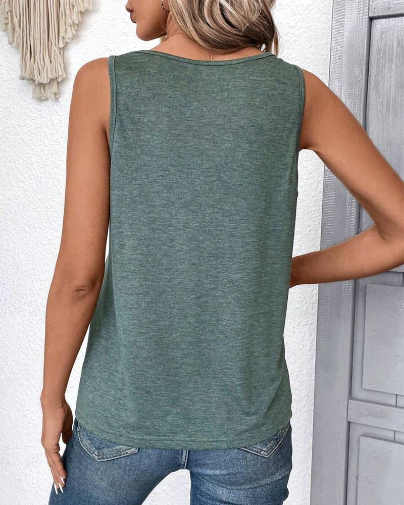 Solid Color Sleeveless Pleated Tank Top