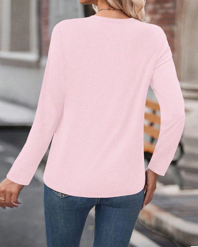 Long Sleeve Heart Round Neck Top