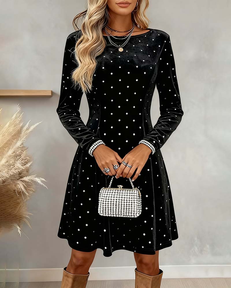 Sparkling Polka Dot Waist-Cinching Elegant Dress