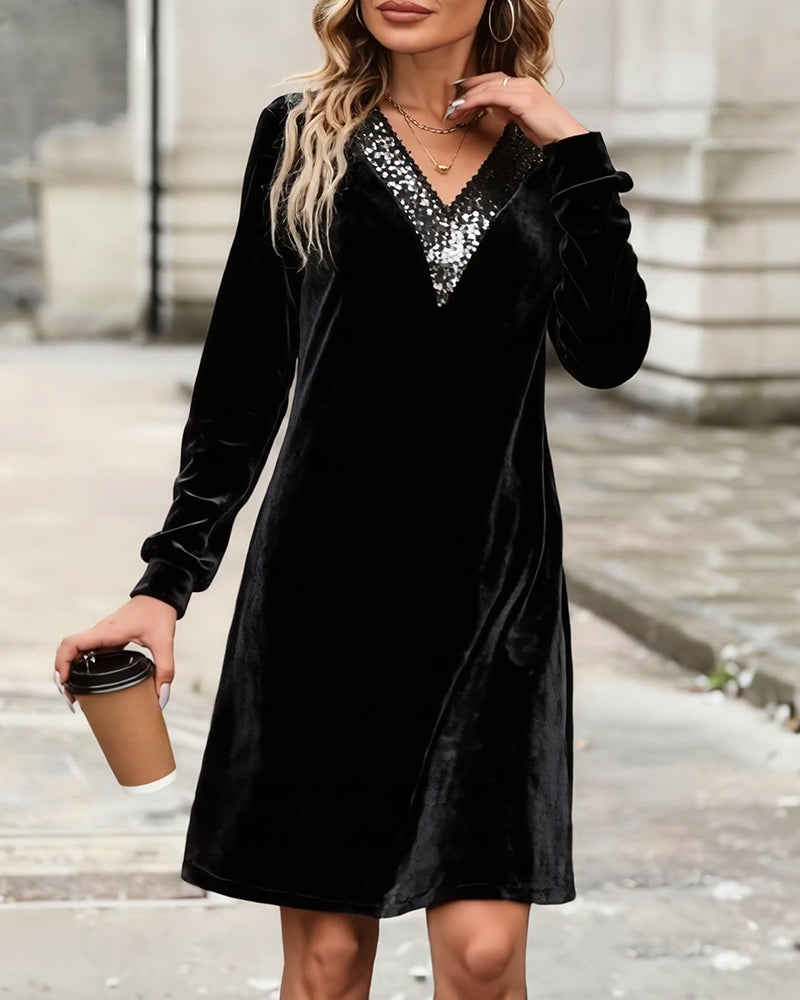 Elegant V-Neck Sequined Dress