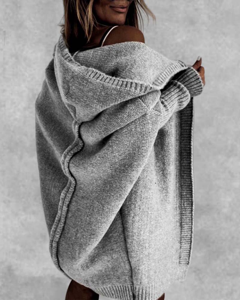Simple solid color bat hooded cardigan