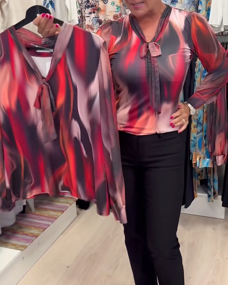 Elegant Long-Sleeved Printed Blouse