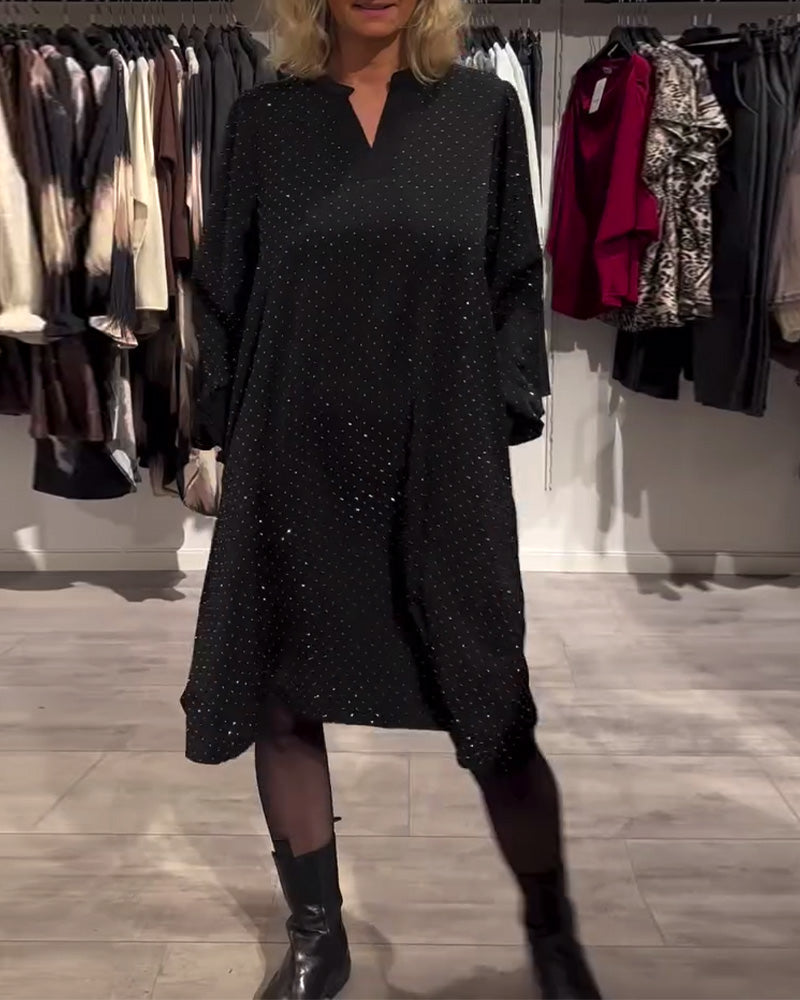 Lantern Sleeve Diamond Print Dress