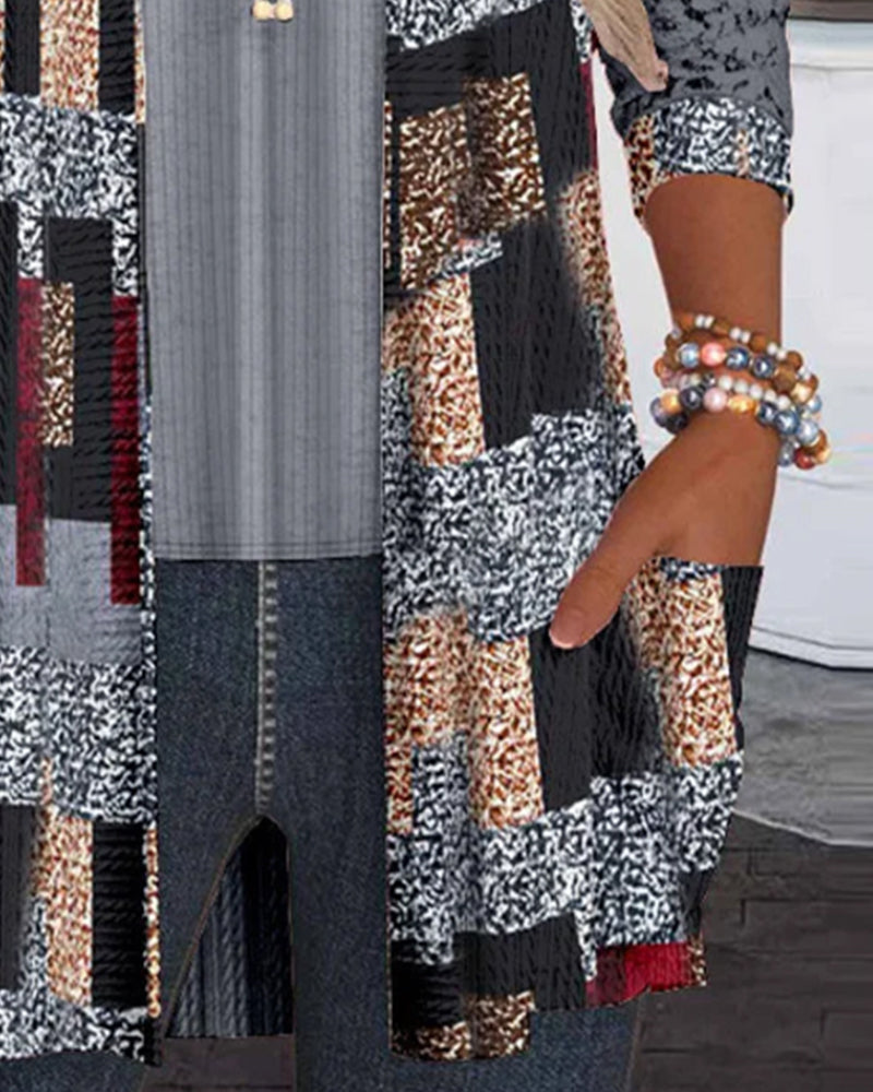 Faux Two-Piece Printed Long-Sleeved Blouse