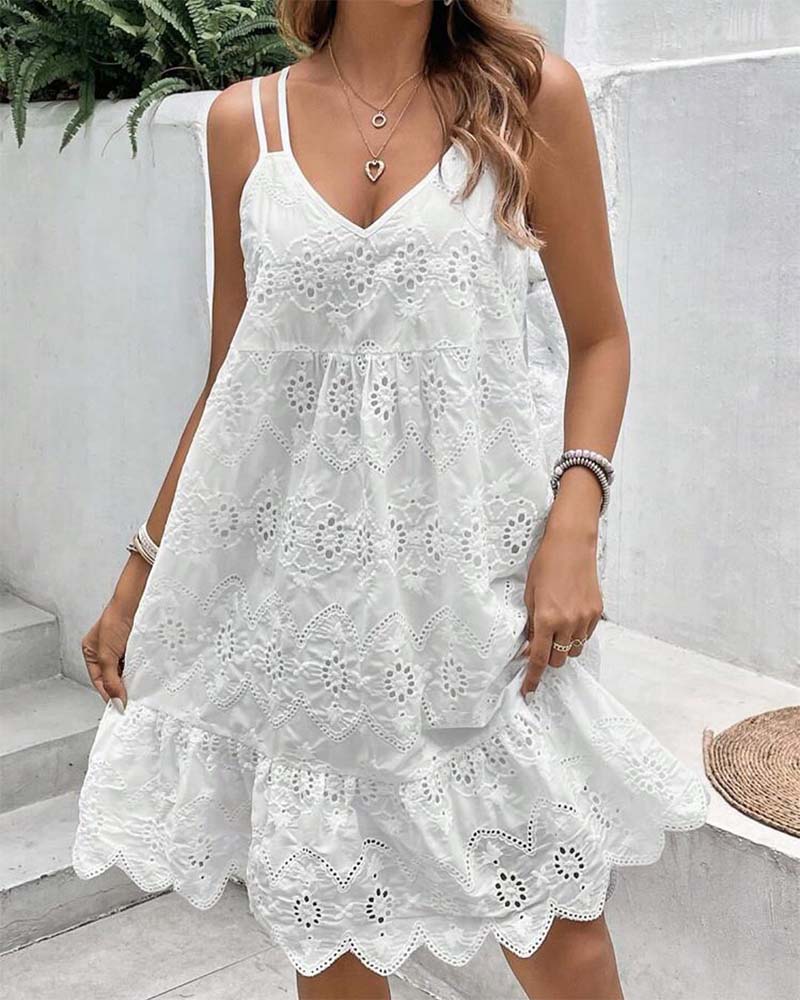 Double strap hollow solid color suspender dress