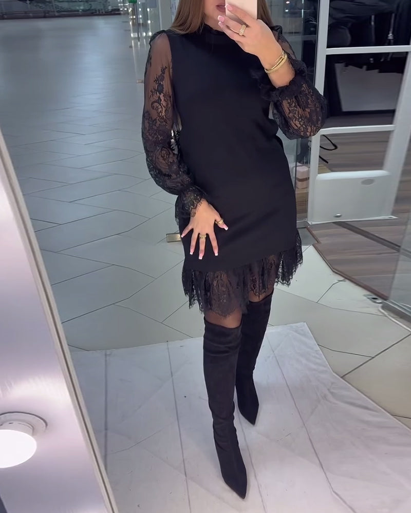 Lace-Trimmed Patchwork Dress