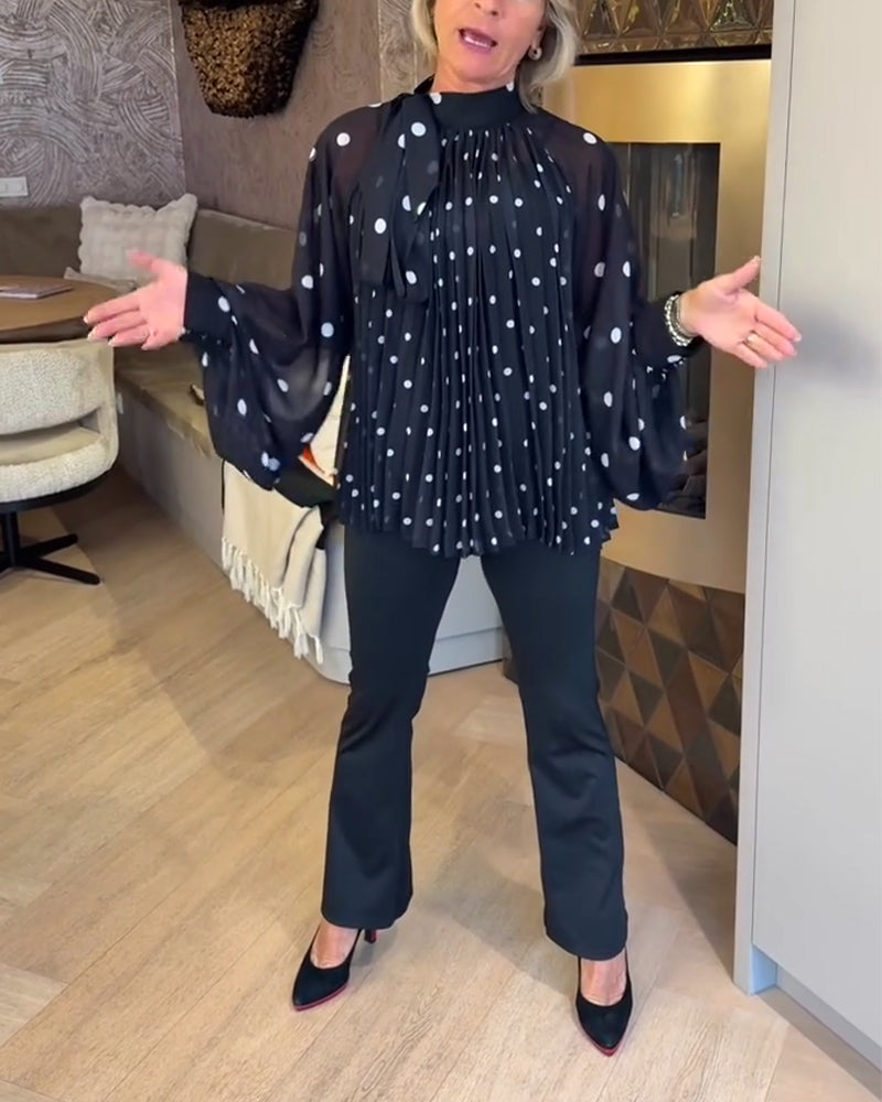 Lantern Sleeve Long-Sleeved Ribbon Blouse