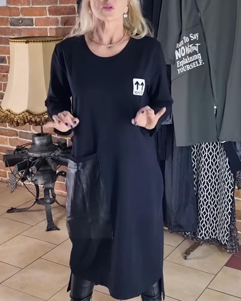 Loose Plus Size PU Paneled Dress