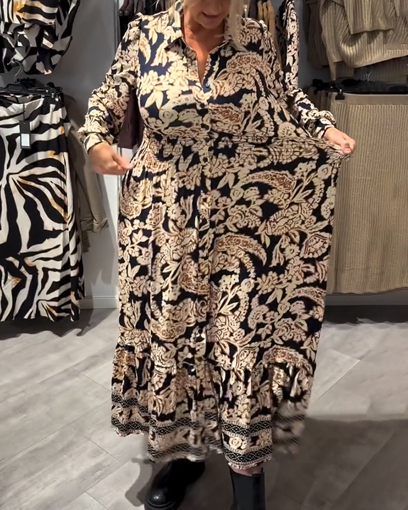 Lapel Print Fashion Dress