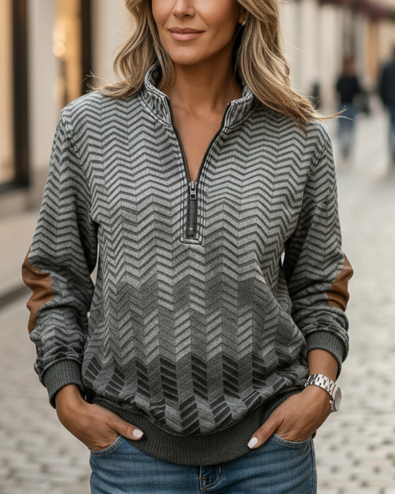 Geometric Half-Zip Collar Sweatshirt
