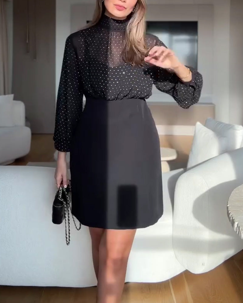 Elegant High-Neck Patchwork Dress