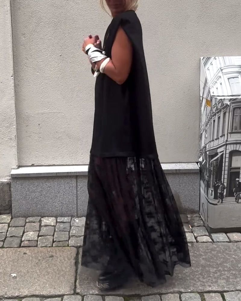 Sleeveless Mesh Patchwork Dress