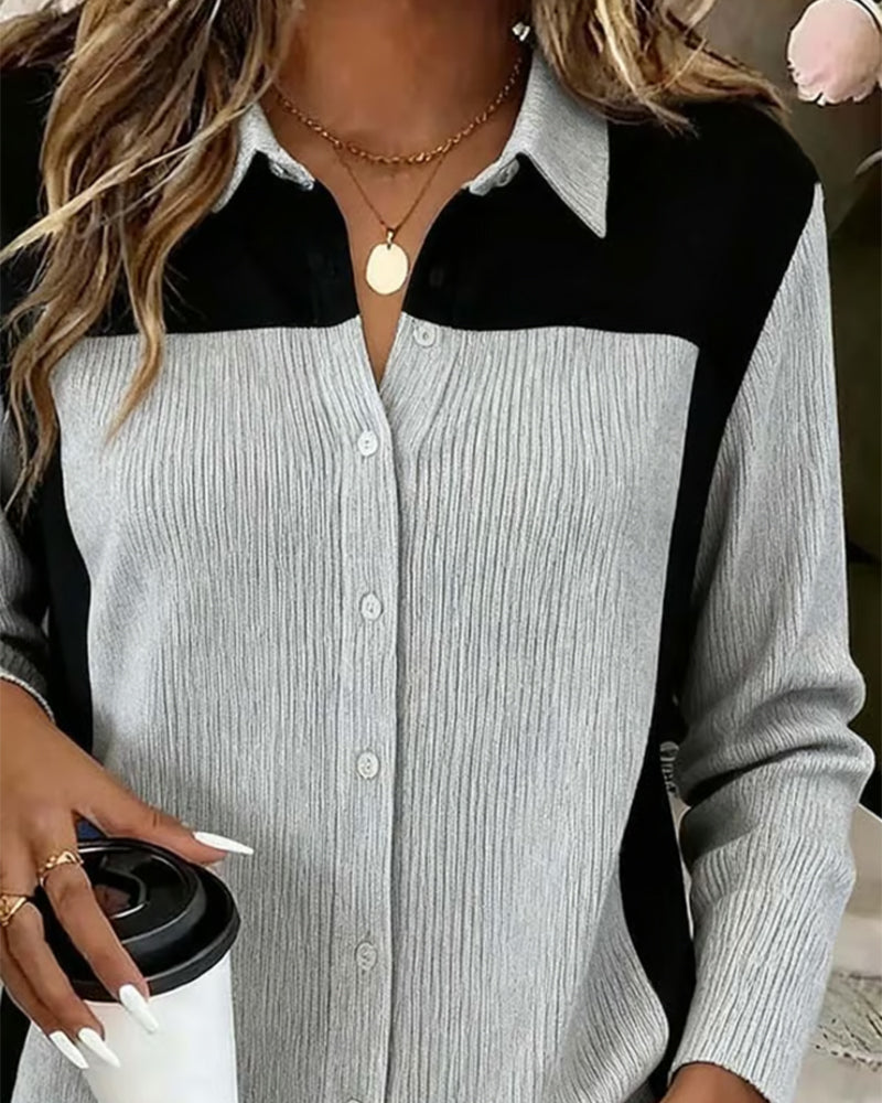 Ribbed Color Block Casual Shirt