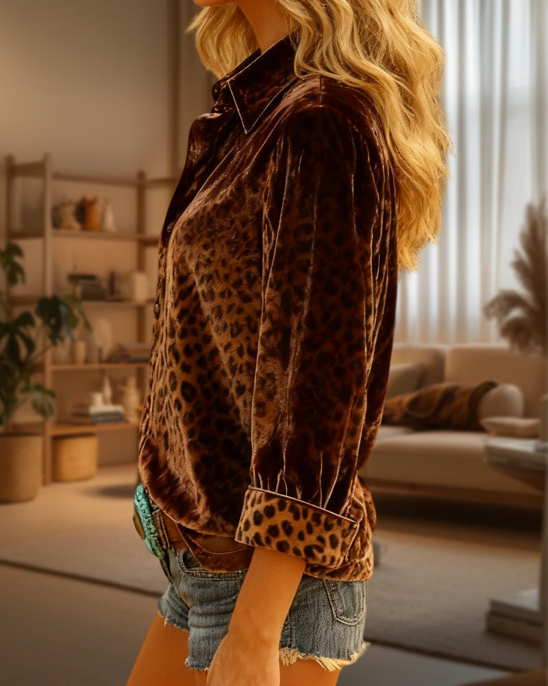 Lapel Fashion Leopard Print Shirt