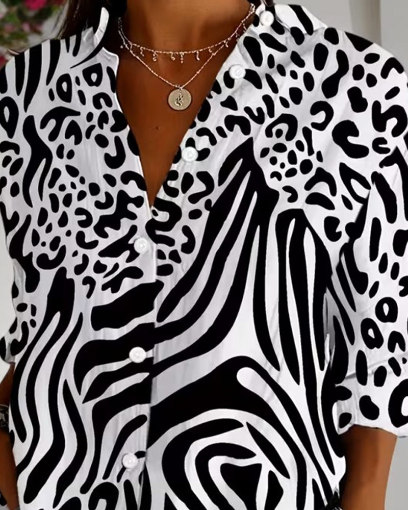 Lapel Zebra Leopard Print Shirt