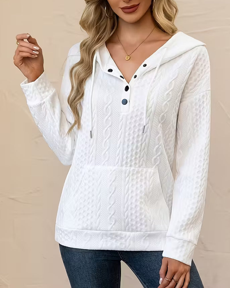 Solid Color Button-Down Jacquard Hoodie