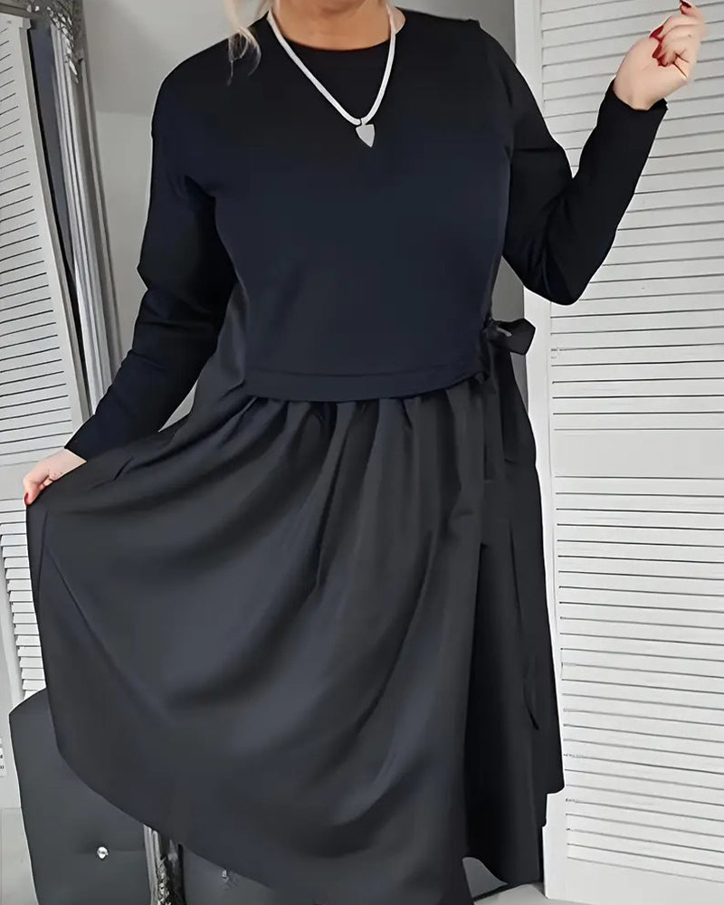 Knit Patchwork Side Tie Dress